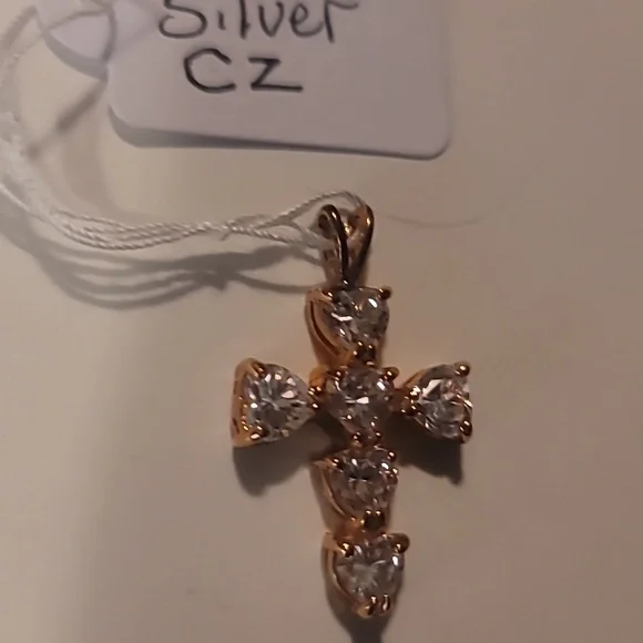 Vintage Real 925 Silver CZ Cross Pendent - Picture 7 of 13